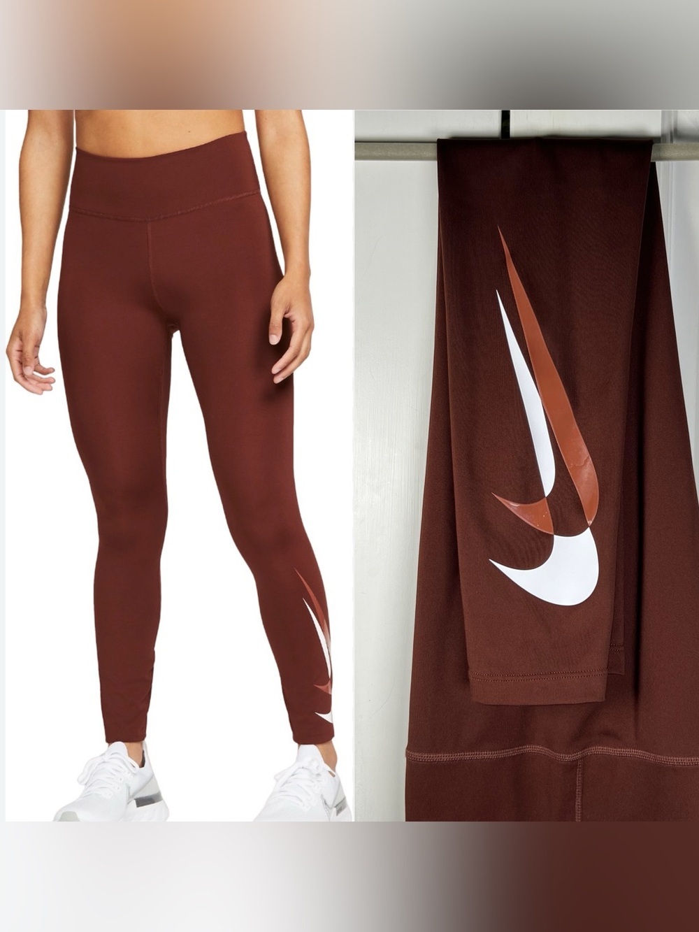 NIKE WOMENS 7/8 DRI FIT SWOOSH LOWER LEG LEGGINGS BROWN SIZE SMALL